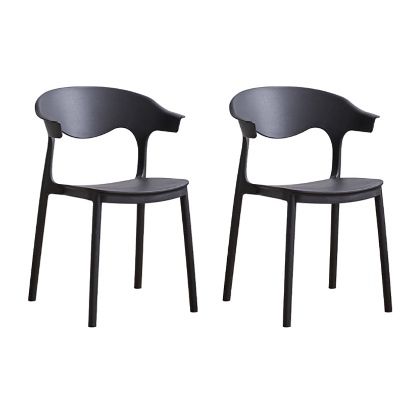 Contemporary Plastic Dining Armless Chairs Stackable Open Back Dining Side Chair Black 2 Piece Set Clearhalo ' kitchen&dining_furn' 'Dining Chairs' 'Dining Tables & Seating' 'dining_chair' 'furn' 'furn_dining_chair' 'Furniture' 'furniture_dining_chair' 'Kitchen & Dining Furniture' 'kitchen' 4331225