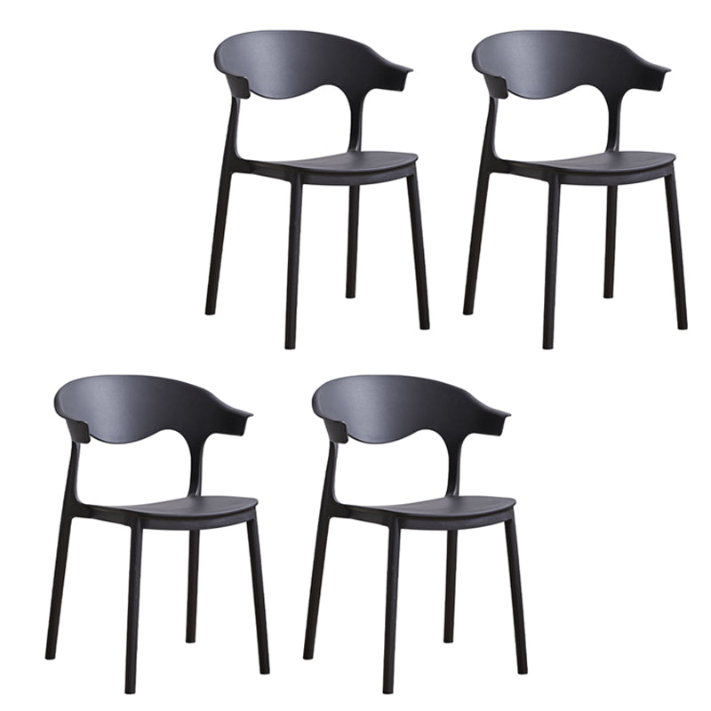Contemporary Plastic Dining Armless Chairs Stackable Open Back Dining Side Chair Black 4 Piece Set Clearhalo ' kitchen&dining_furn' 'Dining Chairs' 'Dining Tables & Seating' 'dining_chair' 'furn' 'furn_dining_chair' 'Furniture' 'furniture_dining_chair' 'Kitchen & Dining Furniture' 'kitchen' 4331226