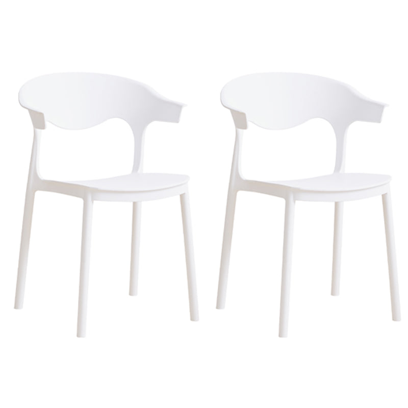 Contemporary Plastic Dining Armless Chairs Stackable Open Back Dining Side Chair White 2 Piece Set Clearhalo ' kitchen&dining_furn' 'Dining Chairs' 'Dining Tables & Seating' 'dining_chair' 'furn' 'furn_dining_chair' 'Furniture' 'furniture_dining_chair' 'Kitchen & Dining Furniture' 'kitchen' 4331237