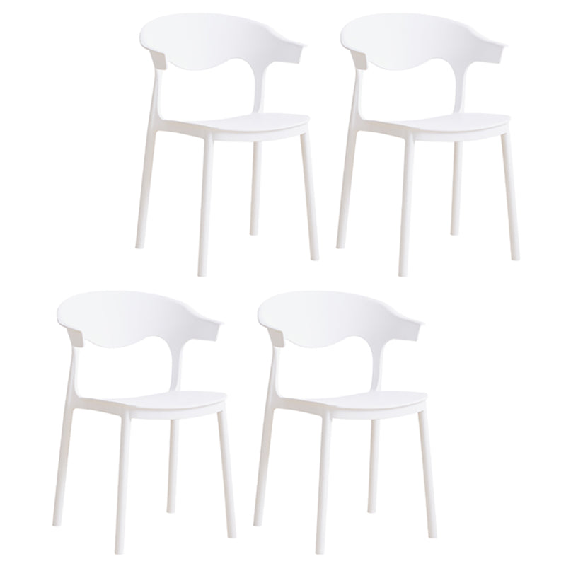 Contemporary Plastic Dining Armless Chairs Stackable Open Back Dining Side Chair White 4 Piece Set Clearhalo ' kitchen&dining_furn' 'Dining Chairs' 'Dining Tables & Seating' 'dining_chair' 'furn' 'furn_dining_chair' 'Furniture' 'furniture_dining_chair' 'Kitchen & Dining Furniture' 'kitchen' 4331238