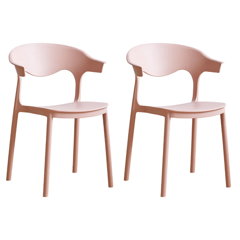 Contemporary Plastic Dining Armless Chairs Stackable Open Back Dining Side Chair Pink 2 Piece Set Clearhalo ' kitchen&dining_furn' 'Dining Chairs' 'Dining Tables & Seating' 'dining_chair' 'furn' 'furn_dining_chair' 'Furniture' 'furniture_dining_chair' 'Kitchen & Dining Furniture' 'kitchen' 4331243