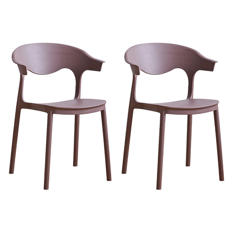 Contemporary Plastic Dining Armless Chairs Stackable Open Back Dining Side Chair Coffee 2 Piece Set Clearhalo ' kitchen&dining_furn' 'Dining Chairs' 'Dining Tables & Seating' 'dining_chair' 'furn' 'furn_dining_chair' 'Furniture' 'furniture_dining_chair' 'Kitchen & Dining Furniture' 'kitchen' 4331252