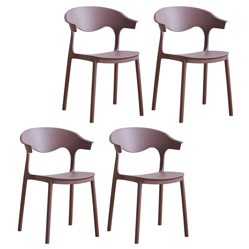 Contemporary Plastic Dining Armless Chairs Stackable Open Back Dining Side Chair Coffee 4 Piece Set Clearhalo ' kitchen&dining_furn' 'Dining Chairs' 'Dining Tables & Seating' 'dining_chair' 'furn' 'furn_dining_chair' 'Furniture' 'furniture_dining_chair' 'Kitchen & Dining Furniture' 'kitchen' 4331253