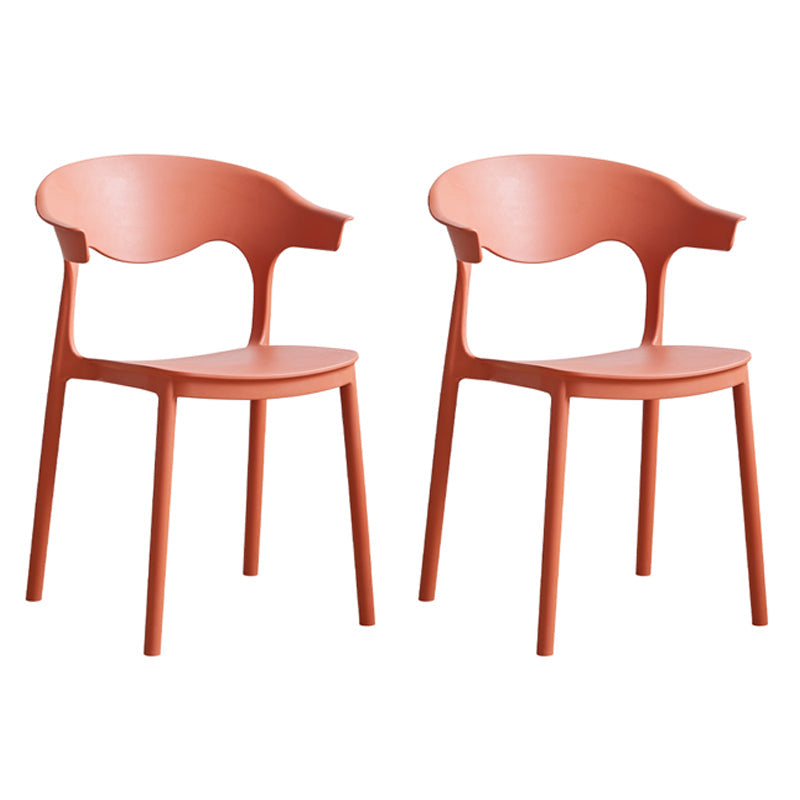 Contemporary Plastic Dining Armless Chairs Stackable Open Back Dining Side Chair Orange Red 2 Piece Set Clearhalo ' kitchen&dining_furn' 'Dining Chairs' 'Dining Tables & Seating' 'dining_chair' 'furn' 'furn_dining_chair' 'Furniture' 'furniture_dining_chair' 'Kitchen & Dining Furniture' 'kitchen' 4331258