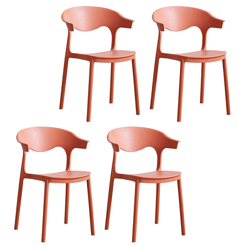 Contemporary Plastic Dining Armless Chairs Stackable Open Back Dining Side Chair Orange Red 4 Piece Set Clearhalo ' kitchen&dining_furn' 'Dining Chairs' 'Dining Tables & Seating' 'dining_chair' 'furn' 'furn_dining_chair' 'Furniture' 'furniture_dining_chair' 'Kitchen & Dining Furniture' 'kitchen' 4331259