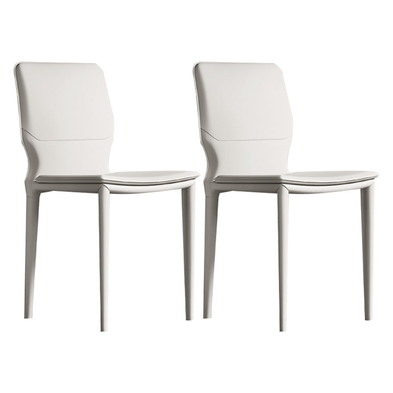 Contemporary Armless Solid Back Side Chairs Leather Dining Chairs Ivory 2 Piece Set Clearhalo ' kitchen&dining_furn' 'Dining Chairs' 'Dining Tables & Seating' 'dining_chair' 'furn' 'furn_dining_chair' 'Furniture' 'furniture_dining_chair' 'Kitchen & Dining Furniture' 'kitchen' 4331269