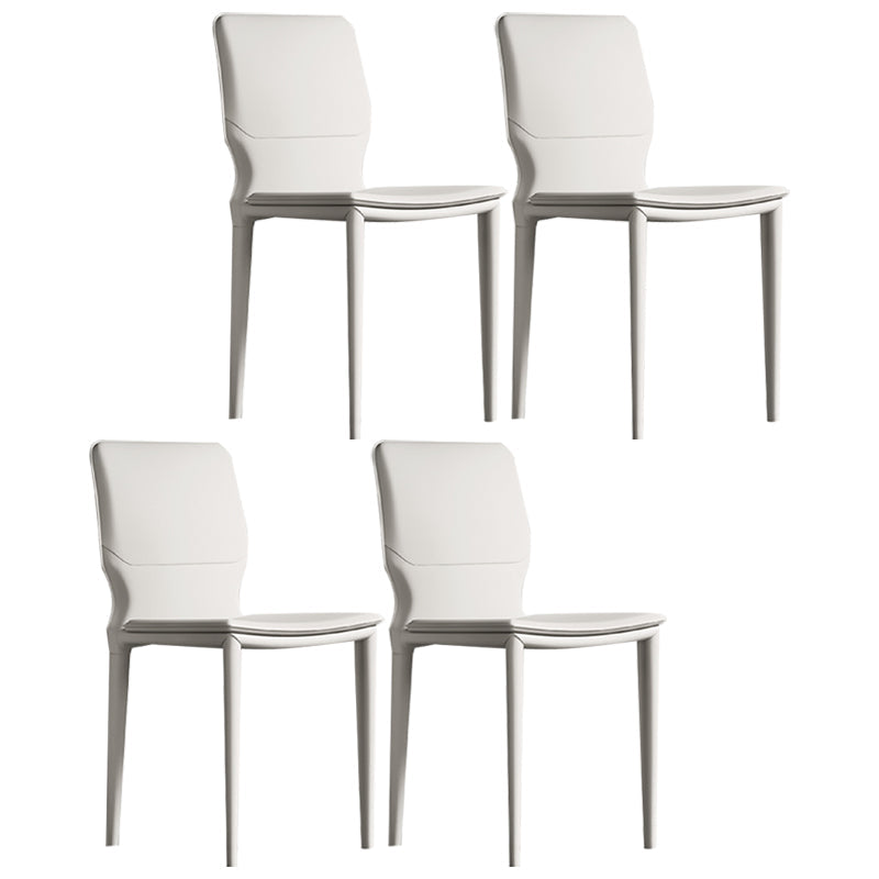 Contemporary Armless Solid Back Side Chairs Leather Dining Chairs Ivory 4 Piece Set Clearhalo ' kitchen&dining_furn' 'Dining Chairs' 'Dining Tables & Seating' 'dining_chair' 'furn' 'furn_dining_chair' 'Furniture' 'furniture_dining_chair' 'Kitchen & Dining Furniture' 'kitchen' 4331272