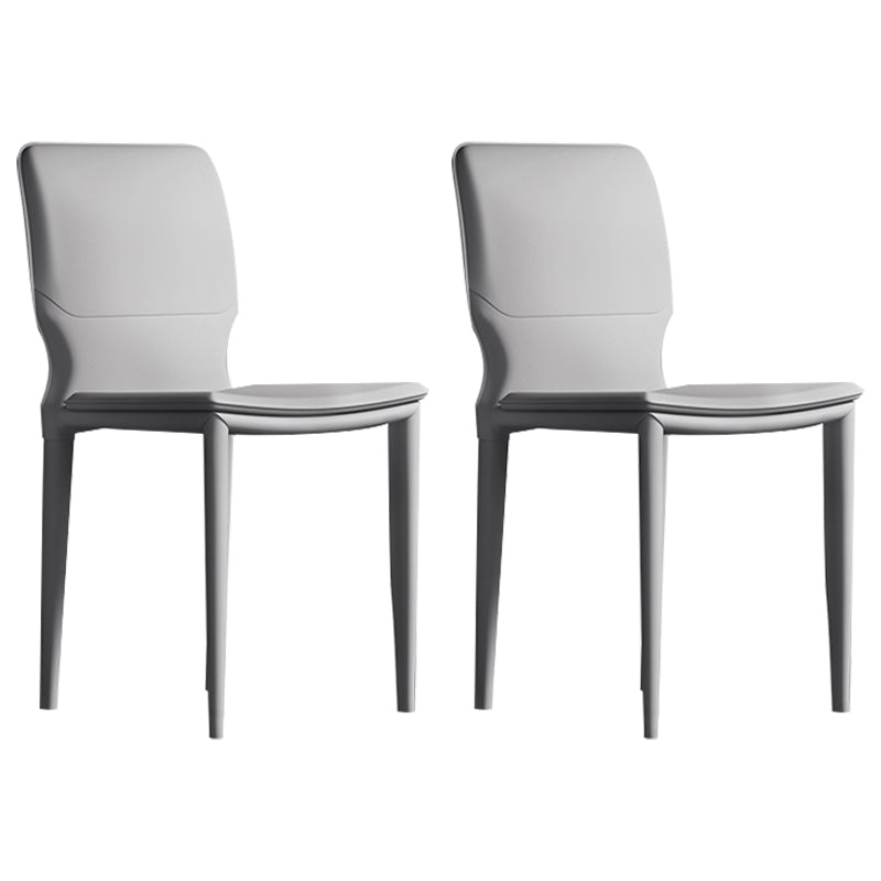 Contemporary Armless Solid Back Side Chairs Leather Dining Chairs Silver Gray 2 Piece Set Clearhalo ' kitchen&dining_furn' 'Dining Chairs' 'Dining Tables & Seating' 'dining_chair' 'furn' 'furn_dining_chair' 'Furniture' 'furniture_dining_chair' 'Kitchen & Dining Furniture' 'kitchen' 4331275