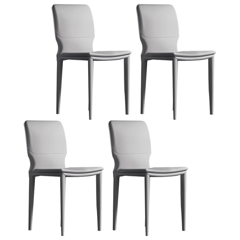 Contemporary Armless Solid Back Side Chairs Leather Dining Chairs Silver Gray 4 Piece Set Clearhalo ' kitchen&dining_furn' 'Dining Chairs' 'Dining Tables & Seating' 'dining_chair' 'furn' 'furn_dining_chair' 'Furniture' 'furniture_dining_chair' 'Kitchen & Dining Furniture' 'kitchen' 4331277