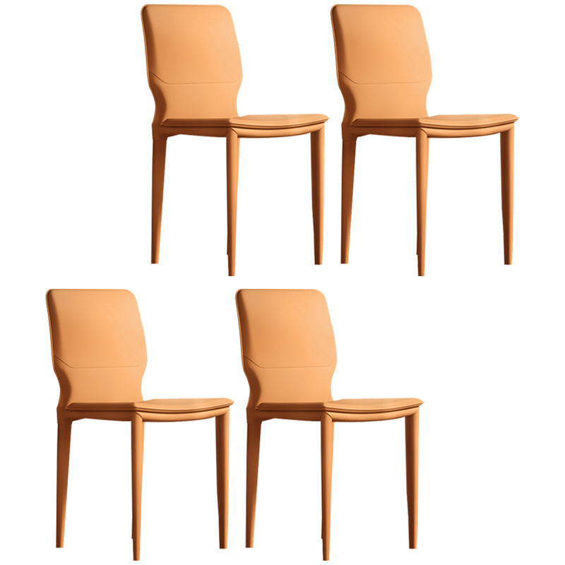 Contemporary Armless Solid Back Side Chairs Leather Dining Chairs Orange 4 Piece Set Clearhalo ' kitchen&dining_furn' 'Dining Chairs' 'Dining Tables & Seating' 'dining_chair' 'furn' 'furn_dining_chair' 'Furniture' 'furniture_dining_chair' 'Kitchen & Dining Furniture' 'kitchen' 4331282