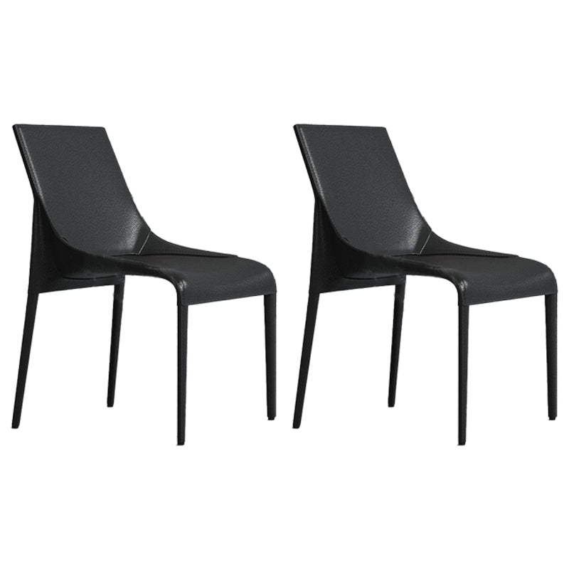Minimalist Design Leather Dining Side Chairs Armless Solid Back Chair Black 2 Piece Set Clearhalo ' kitchen&dining_furn' 'Dining Chairs' 'Dining Tables & Seating' 'dining_chair' 'furn' 'furn_dining_chair' 'Furniture' 'furniture_dining_chair' 'Kitchen & Dining Furniture' 'kitchen' 4331285
