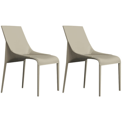 Minimalist Design Leather Dining Side Chairs Armless Solid Back Chair Light Brown 2 Piece Set Clearhalo ' kitchen&dining_furn' 'Dining Chairs' 'Dining Tables & Seating' 'dining_chair' 'furn' 'furn_dining_chair' 'Furniture' 'furniture_dining_chair' 'Kitchen & Dining Furniture' 'kitchen' 4331286