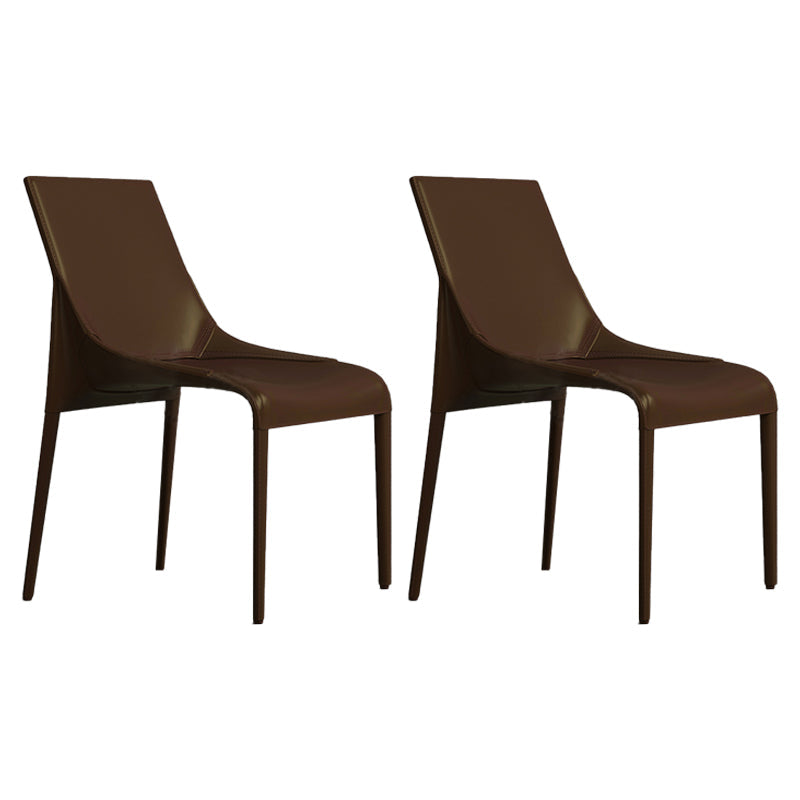 Minimalist Design Leather Dining Side Chairs Armless Solid Back Chair Dark Brown 2 Piece Set Clearhalo ' kitchen&dining_furn' 'Dining Chairs' 'Dining Tables & Seating' 'dining_chair' 'furn' 'furn_dining_chair' 'Furniture' 'furniture_dining_chair' 'Kitchen & Dining Furniture' 'kitchen' 4331288