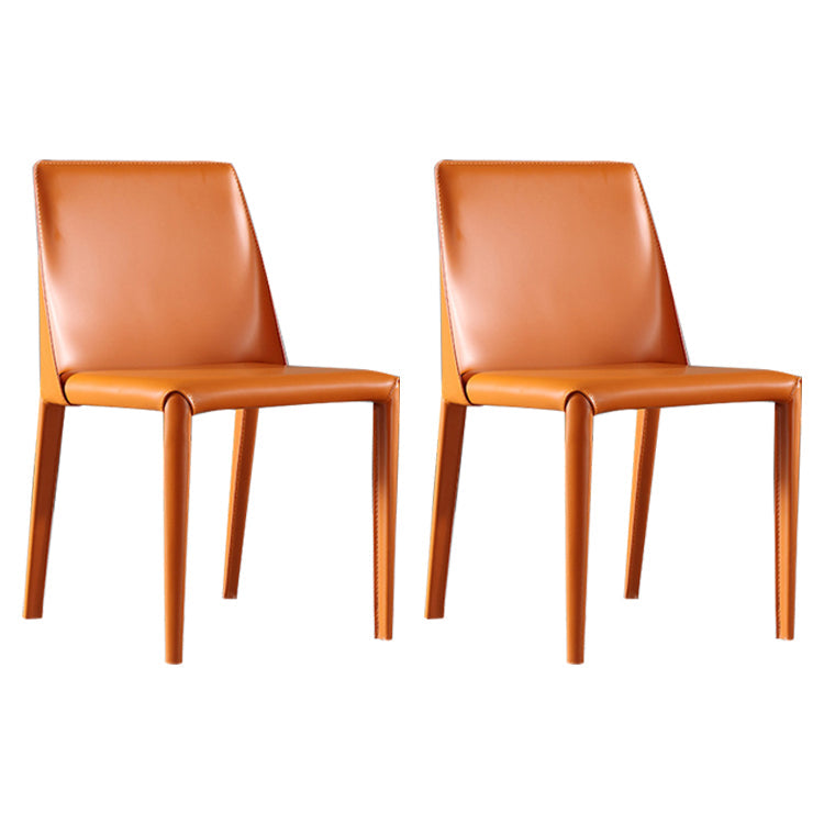 Contemporary Style Dining Chairs Armless Kitchen Chairs with Metal Legs Orange 2 Piece Set Clearhalo ' kitchen&dining_furn' 'Dining Chairs' 'Dining Tables & Seating' 'dining_chair' 'furn' 'furn_dining_chair' 'Furniture' 'furniture_dining_chair' 'Kitchen & Dining Furniture' 'kitchen' 4331507