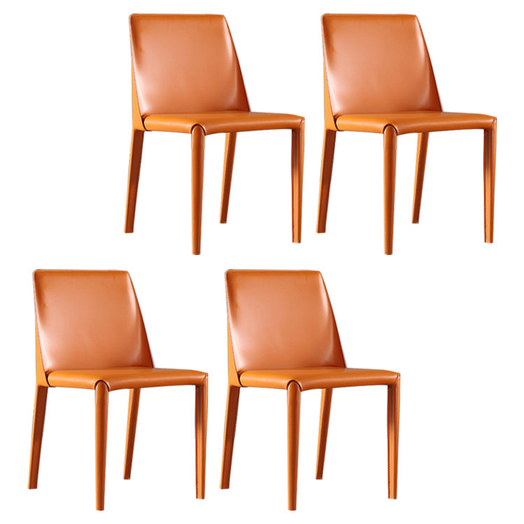 Contemporary Style Dining Chairs Armless Kitchen Chairs with Metal Legs Orange 4 Piece Set Clearhalo ' kitchen&dining_furn' 'Dining Chairs' 'Dining Tables & Seating' 'dining_chair' 'furn' 'furn_dining_chair' 'Furniture' 'furniture_dining_chair' 'Kitchen & Dining Furniture' 'kitchen' 4331509