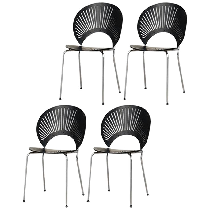 Contemporary Style Dining Chair Armless Kitchen Chairs with Metal Legs Black-Silver 4 Piece Set Clearhalo ' kitchen&dining_furn' 'Dining Chairs' 'Dining Tables & Seating' 'dining_chair' 'furn' 'furn_dining_chair' 'Furniture' 'furniture_dining_chair' 'Kitchen & Dining Furniture' 'kitchen' 4331532