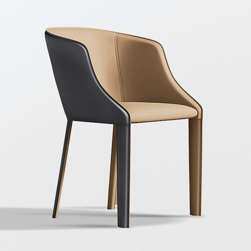 Leather Metal Contemporary Dining Chair Dining Room Solid Back Chair with Arm Brown 1 Piece Clearhalo ' kitchen&dining_furn' 'Dining Chairs' 'Dining Tables & Seating' 'dining_chair' 'furn' 'furn_dining_chair' 'Furniture' 'furniture_dining_chair' 'Kitchen & Dining Furniture' 'kitchen' 4331578