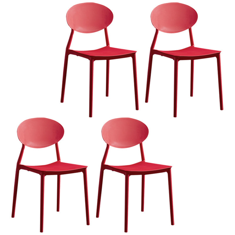 Modern Plastic Dining Room Chair Stacking Dining Armless Chair for Restaurant Use Red 4 Piece Set Clearhalo ' kitchen&dining_furn' 'Dining Chairs' 'Dining Tables & Seating' 'dining_chair' 'furn' 'furn_dining_chair' 'Furniture' 'furniture_dining_chair' 'Kitchen & Dining Furniture' 'kitchen' 4331654
