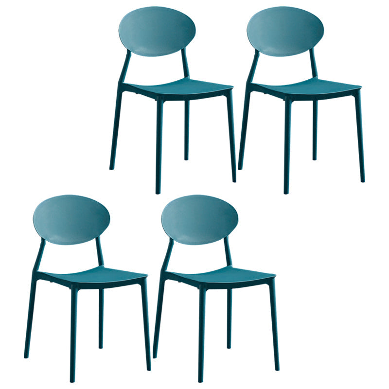 Modern Plastic Dining Room Chair Stacking Dining Armless Chair for Restaurant Use Peacock Blue 4 Piece Set Clearhalo ' kitchen&dining_furn' 'Dining Chairs' 'Dining Tables & Seating' 'dining_chair' 'furn' 'furn_dining_chair' 'Furniture' 'furniture_dining_chair' 'Kitchen & Dining Furniture' 'kitchen' 4331669