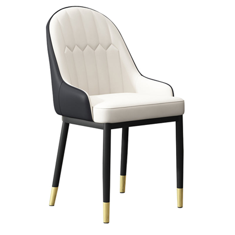 Scandinavian Indoor Arm Chair Metal Upholstered Parsons Dining Room Chair White-Black 1 Piece Clearhalo ' kitchen&dining_furn' 'Dining Chairs' 'Dining Tables & Seating' 'dining_chair' 'furn' 'furn_dining_chair' 'Furniture' 'furniture_dining_chair' 'Kitchen & Dining Furniture' 'kitchen' 4331744