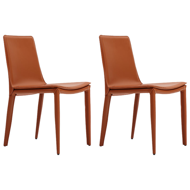 Modern Leather Dining Chairs Armless Dining Chair for Restaurant Use Orange 2 Piece Set Clearhalo ' kitchen&dining_furn' 'Dining Chairs' 'Dining Tables & Seating' 'dining_chair' 'furn' 'furn_dining_chair' 'Furniture' 'furniture_dining_chair' 'Kitchen & Dining Furniture' 'kitchen' 4331803