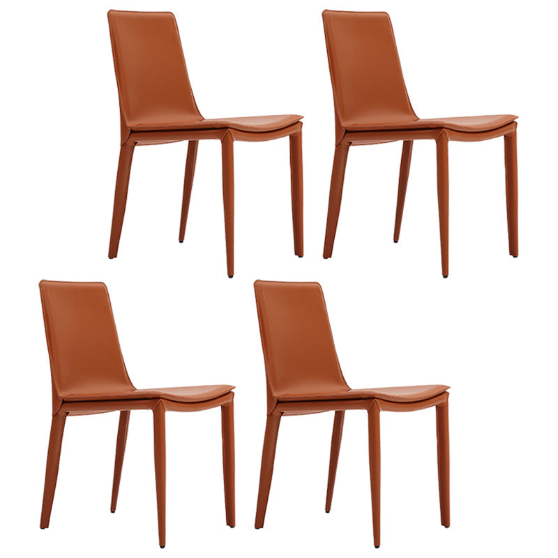 Modern Leather Dining Chairs Armless Dining Chair for Restaurant Use Orange 4 Piece Set Clearhalo ' kitchen&dining_furn' 'Dining Chairs' 'Dining Tables & Seating' 'dining_chair' 'furn' 'furn_dining_chair' 'Furniture' 'furniture_dining_chair' 'Kitchen & Dining Furniture' 'kitchen' 4331805