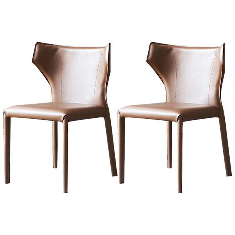Contemporary Style Dining Chair Armless Metal Wingback Chair for Kitchen Brown 2 Piece Set Clearhalo ' kitchen&dining_furn' 'Dining Chairs' 'Dining Tables & Seating' 'dining_chair' 'furn' 'furn_dining_chair' 'Furniture' 'furniture_dining_chair' 'Kitchen & Dining Furniture' 'kitchen' 4331877
