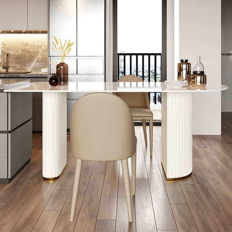 Glam Free Form Sintered Stone Dining Table White Standard Dining Table for Kitchen Clearhalo ' dining_table' 'Dining Tables & Seating' 'Dining Tables' 'furn' 'furn_dining_table' 'Furniture' 'furniture_dining_table' 'Kitchen & Dining Furniture' 'kitchen&dining_furn' 'kitchen' 'kitchen_dining_table' 4331892