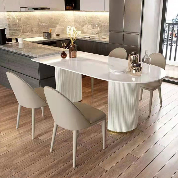 Glam Free Form Sintered Stone Dining Table White Standard Dining Table for Kitchen Clearhalo ' dining_table' 'Dining Tables & Seating' 'Dining Tables' 'furn' 'furn_dining_table' 'Furniture' 'furniture_dining_table' 'Kitchen & Dining Furniture' 'kitchen&dining_furn' 'kitchen' 'kitchen_dining_table' 4331893