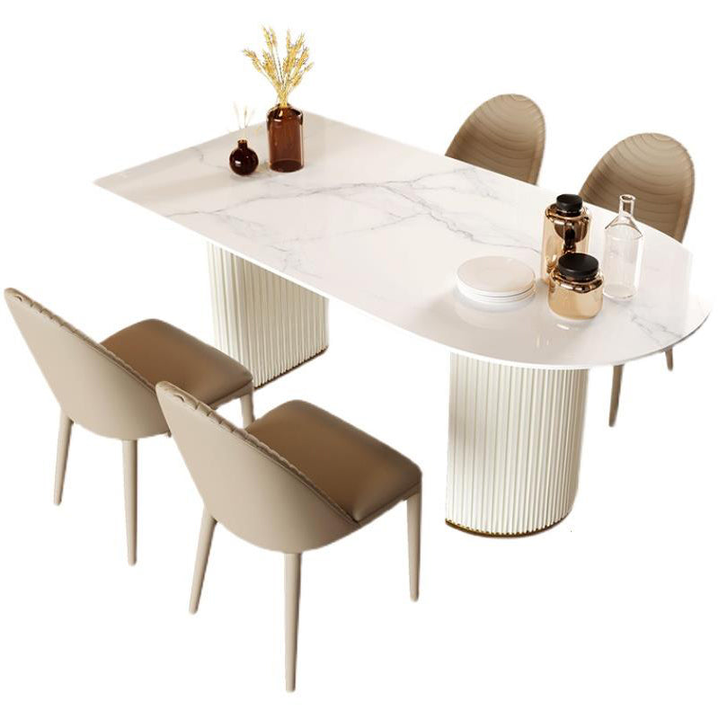 Glam Free Form Sintered Stone Dining Table White Standard Dining Table for Kitchen Clearhalo ' dining_table' 'Dining Tables & Seating' 'Dining Tables' 'furn' 'furn_dining_table' 'Furniture' 'furniture_dining_table' 'Kitchen & Dining Furniture' 'kitchen&dining_furn' 'kitchen' 'kitchen_dining_table' 4331900