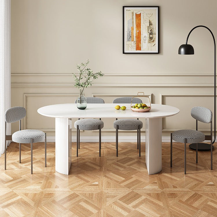 Contemporary White Standard Dining Table Kitchen Dining Table with Double Pedestal Bases Clearhalo ' dining_table' 'Dining Tables & Seating' 'Dining Tables' 'furn' 'furn_dining_table' 'Furniture' 'furniture_dining_table' 'Kitchen & Dining Furniture' 'kitchen&dining_furn' 'kitchen' 'kitchen_dining_table' 4331906
