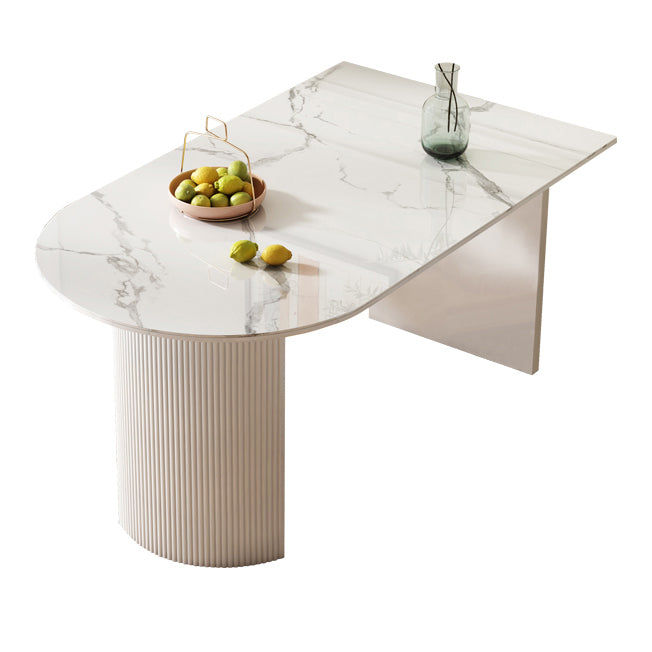 Contemporary White Standard Dining Table Kitchen Dining Table with Double Pedestal Bases Free Form Stone Clearhalo ' dining_table' 'Dining Tables & Seating' 'Dining Tables' 'furn' 'furn_dining_table' 'Furniture' 'furniture_dining_table' 'Kitchen & Dining Furniture' 'kitchen&dining_furn' 'kitchen' 'kitchen_dining_table' 4331912