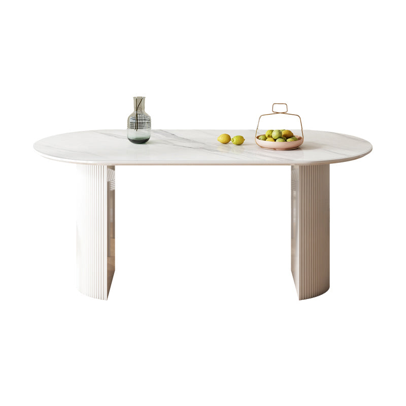 Contemporary White Standard Dining Table Kitchen Dining Table with Double Pedestal Bases Oval Stone Clearhalo ' dining_table' 'Dining Tables & Seating' 'Dining Tables' 'furn' 'furn_dining_table' 'Furniture' 'furniture_dining_table' 'Kitchen & Dining Furniture' 'kitchen&dining_furn' 'kitchen' 'kitchen_dining_table' 4331914
