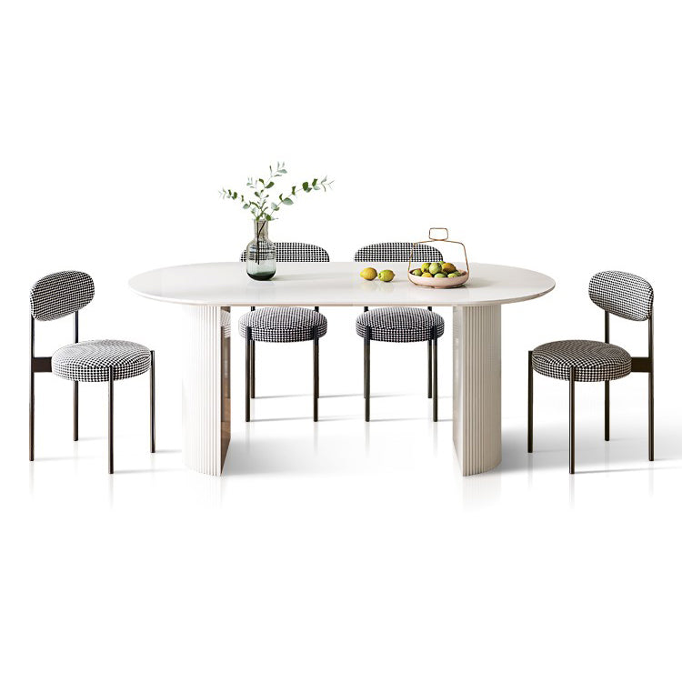Contemporary White Standard Dining Table Kitchen Dining Table with Double Pedestal Bases Clearhalo ' dining_table' 'Dining Tables & Seating' 'Dining Tables' 'furn' 'furn_dining_table' 'Furniture' 'furniture_dining_table' 'Kitchen & Dining Furniture' 'kitchen&dining_furn' 'kitchen' 'kitchen_dining_table' 4331915