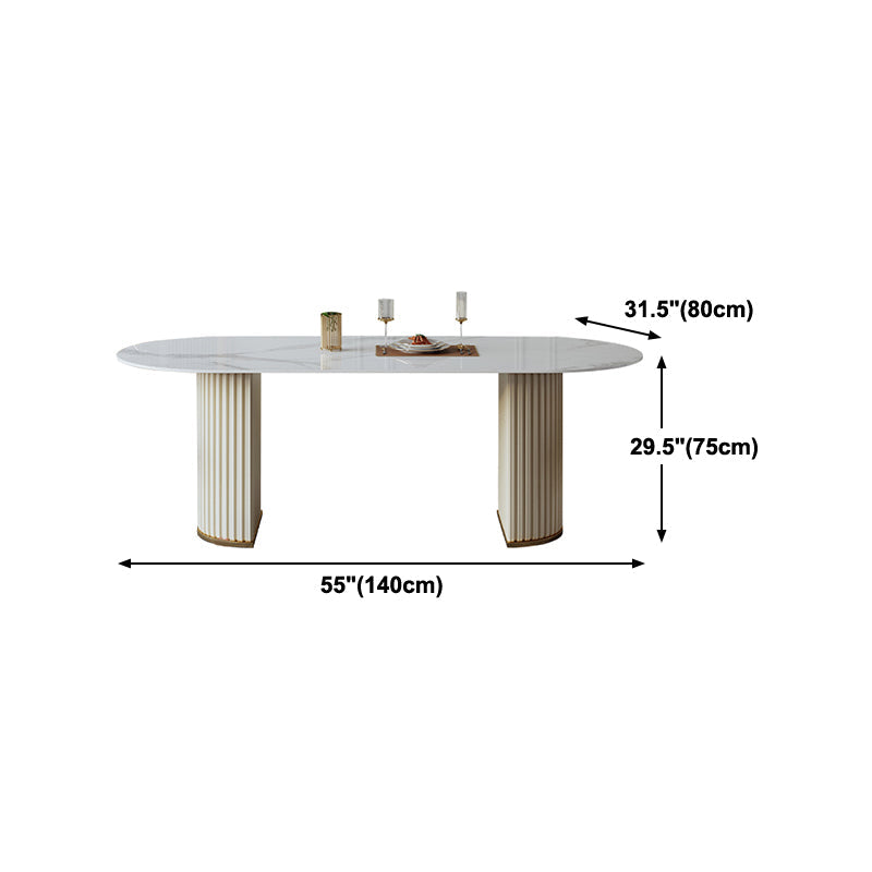 Metal Traditional Luxury Oval Dining Table Sintered Stone Table with Double Pedestal Clearhalo ' dining_table' 'Dining Tables & Seating' 'Dining Tables' 'furn' 'furn_dining_table' 'Furniture' 'furniture_dining_table' 'Kitchen & Dining Furniture' 'kitchen&dining_furn' 'kitchen' 'kitchen_dining_table' 4331928