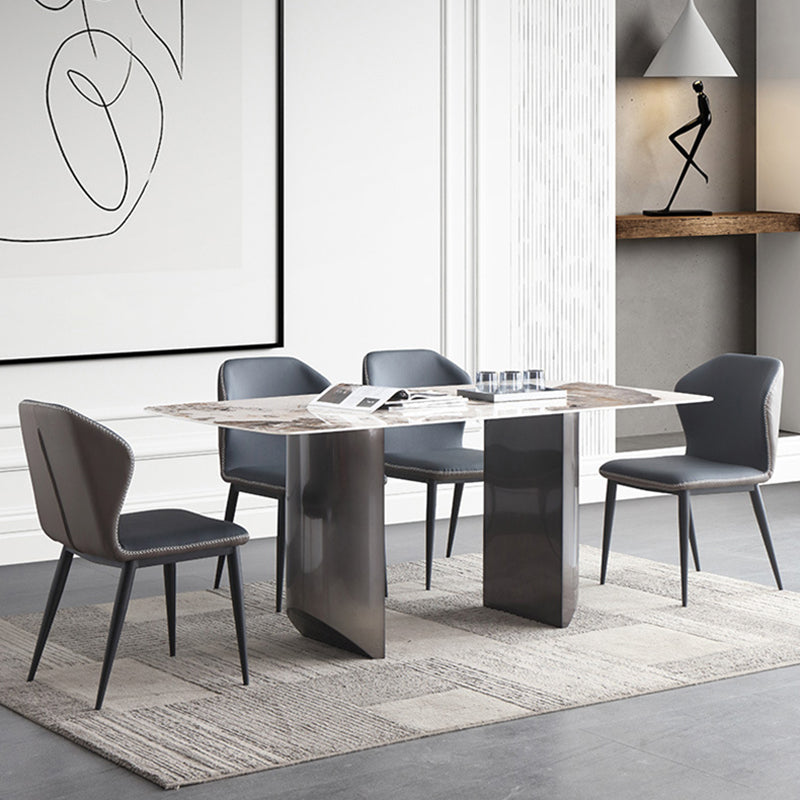 Rectangular Dining Table Modern Stone Top Dining Table with Double Pedestal Clearhalo ' dining_table' 'Dining Tables & Seating' 'Dining Tables' 'furn' 'furn_dining_table' 'Furniture' 'furniture_dining_table' 'Kitchen & Dining Furniture' 'kitchen&dining_furn' 'kitchen' 'kitchen_dining_table' 4331931