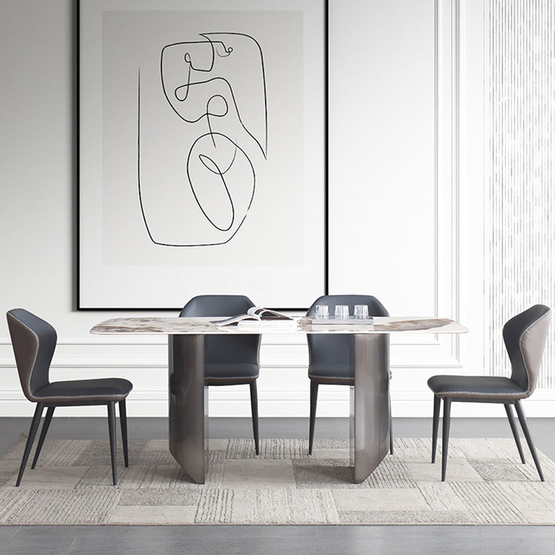 Rectangular Dining Table Modern Stone Top Dining Table with Double Pedestal Clearhalo ' dining_table' 'Dining Tables & Seating' 'Dining Tables' 'furn' 'furn_dining_table' 'Furniture' 'furniture_dining_table' 'Kitchen & Dining Furniture' 'kitchen&dining_furn' 'kitchen' 'kitchen_dining_table' 4331932