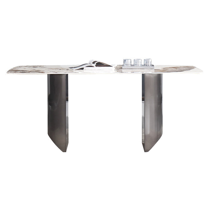 Rectangular Dining Table Modern Stone Top Dining Table with Double Pedestal Without Chairs Clearhalo ' dining_table' 'Dining Tables & Seating' 'Dining Tables' 'furn' 'furn_dining_table' 'Furniture' 'furniture_dining_table' 'Kitchen & Dining Furniture' 'kitchen&dining_furn' 'kitchen' 'kitchen_dining_table' 4331935