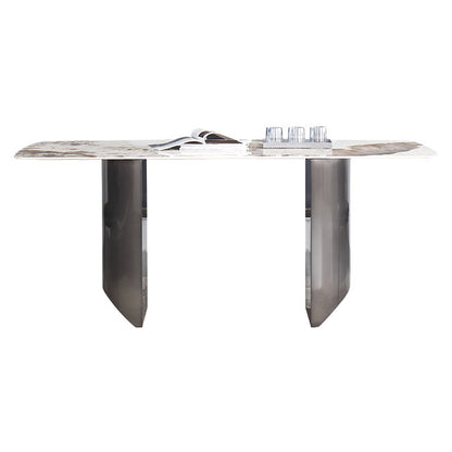Rectangular Dining Table Modern Stone Top Dining Table with Double Pedestal Without Chairs Clearhalo ' dining_table' 'Dining Tables & Seating' 'Dining Tables' 'furn' 'furn_dining_table' 'Furniture' 'furniture_dining_table' 'Kitchen & Dining Furniture' 'kitchen&dining_furn' 'kitchen' 'kitchen_dining_table' 4331935