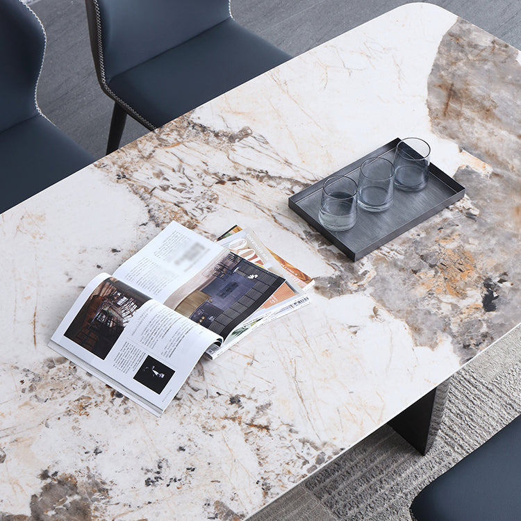 Rectangular Dining Table Modern Stone Top Dining Table with Double Pedestal Clearhalo ' dining_table' 'Dining Tables & Seating' 'Dining Tables' 'furn' 'furn_dining_table' 'Furniture' 'furniture_dining_table' 'Kitchen & Dining Furniture' 'kitchen&dining_furn' 'kitchen' 'kitchen_dining_table' 4331936