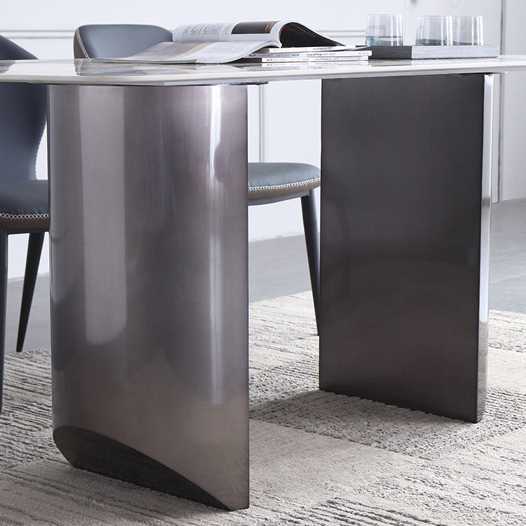 Rectangular Dining Table Modern Stone Top Dining Table with Double Pedestal Clearhalo ' dining_table' 'Dining Tables & Seating' 'Dining Tables' 'furn' 'furn_dining_table' 'Furniture' 'furniture_dining_table' 'Kitchen & Dining Furniture' 'kitchen&dining_furn' 'kitchen' 'kitchen_dining_table' 4331939
