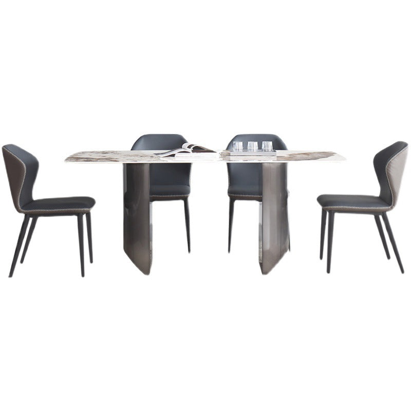Rectangular Dining Table Modern Stone Top Dining Table with Double Pedestal Clearhalo ' dining_table' 'Dining Tables & Seating' 'Dining Tables' 'furn' 'furn_dining_table' 'Furniture' 'furniture_dining_table' 'Kitchen & Dining Furniture' 'kitchen&dining_furn' 'kitchen' 'kitchen_dining_table' 4331940