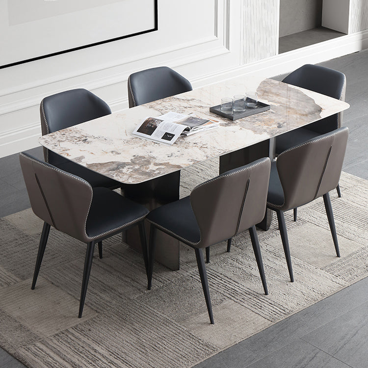 Rectangular Dining Table Modern Stone Top Dining Table with Double Pedestal Clearhalo ' dining_table' 'Dining Tables & Seating' 'Dining Tables' 'furn' 'furn_dining_table' 'Furniture' 'furniture_dining_table' 'Kitchen & Dining Furniture' 'kitchen&dining_furn' 'kitchen' 'kitchen_dining_table' 4331941