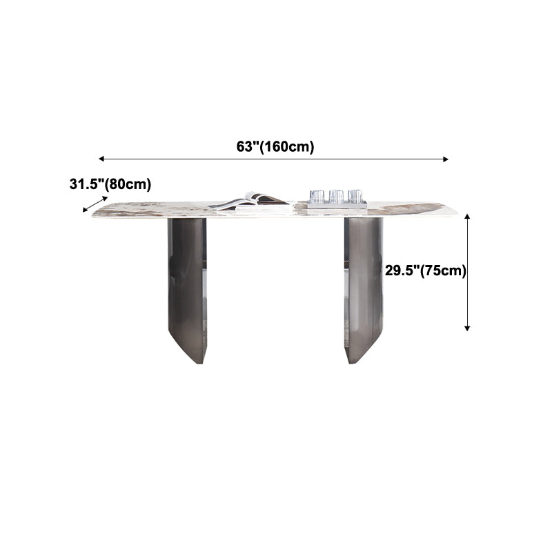 Rectangular Dining Table Modern Stone Top Dining Table with Double Pedestal Clearhalo ' dining_table' 'Dining Tables & Seating' 'Dining Tables' 'furn' 'furn_dining_table' 'Furniture' 'furniture_dining_table' 'Kitchen & Dining Furniture' 'kitchen&dining_furn' 'kitchen' 'kitchen_dining_table' 4331943