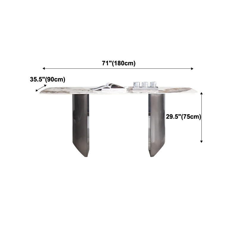 Rectangular Dining Table Modern Stone Top Dining Table with Double Pedestal Clearhalo ' dining_table' 'Dining Tables & Seating' 'Dining Tables' 'furn' 'furn_dining_table' 'Furniture' 'furniture_dining_table' 'Kitchen & Dining Furniture' 'kitchen&dining_furn' 'kitchen' 'kitchen_dining_table' 4331944