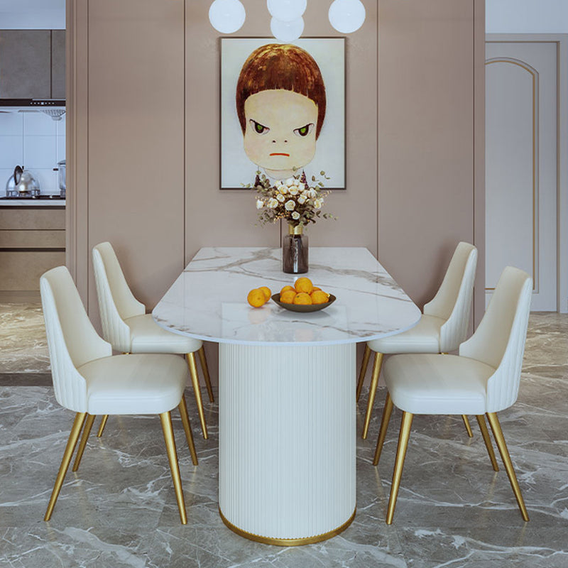 Metal Contemporary Free Form Dining Table Sintered Stone Table with Double Pedestal Clearhalo ' dining_table' 'Dining Tables & Seating' 'Dining Tables' 'furn' 'furn_dining_table' 'Furniture' 'furniture_dining_table' 'Kitchen & Dining Furniture' 'kitchen&dining_furn' 'kitchen' 'kitchen_dining_table' 4331986