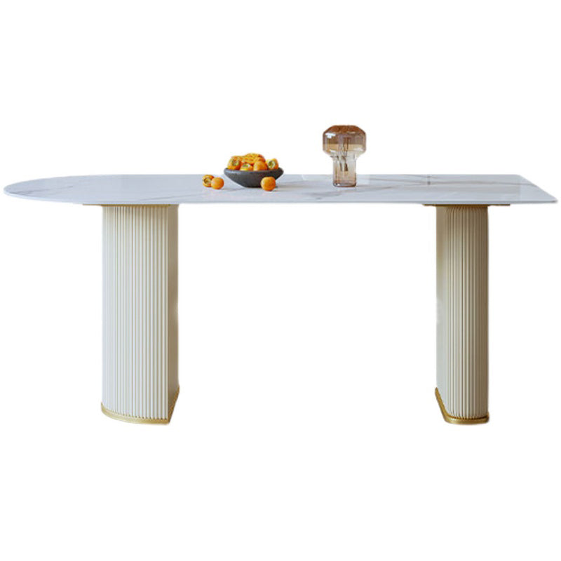 Metal Contemporary Free Form Dining Table Sintered Stone Table with Double Pedestal Without Chairs Clearhalo ' dining_table' 'Dining Tables & Seating' 'Dining Tables' 'furn' 'furn_dining_table' 'Furniture' 'furniture_dining_table' 'Kitchen & Dining Furniture' 'kitchen&dining_furn' 'kitchen' 'kitchen_dining_table' 4331989