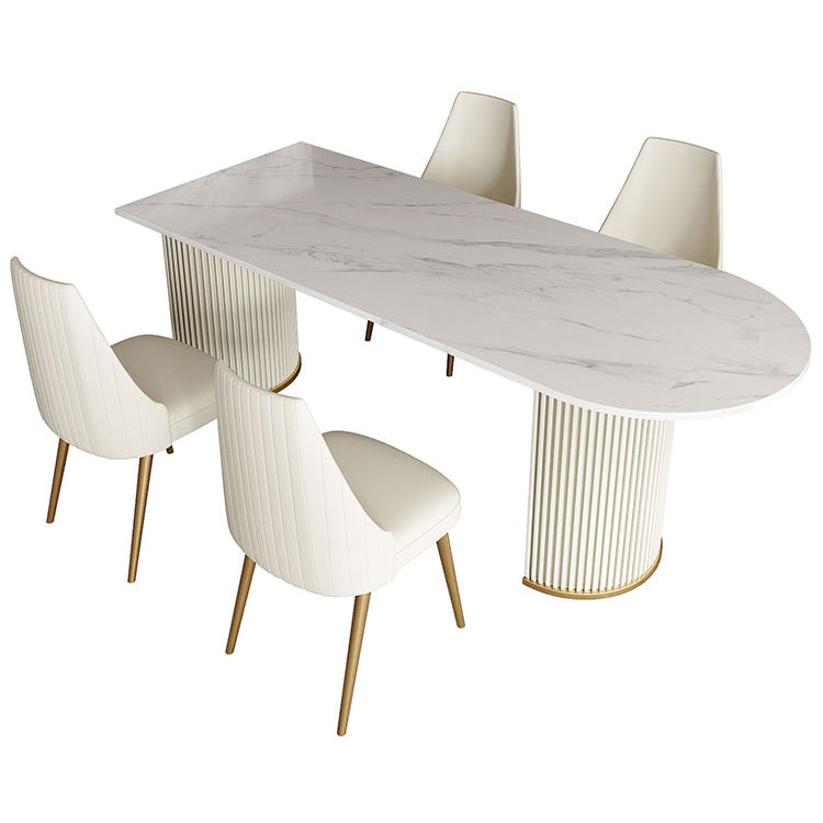 Free Form Dining Table Sintered Stone Table Luxury Style with Double Pedestal Clearhalo ' dining_table' 'Dining Tables & Seating' 'Dining Tables' 'furn' 'furn_dining_table' 'Furniture' 'furniture_dining_table' 'Kitchen & Dining Furniture' 'kitchen&dining_furn' 'kitchen' 'kitchen_dining_table' 4332004