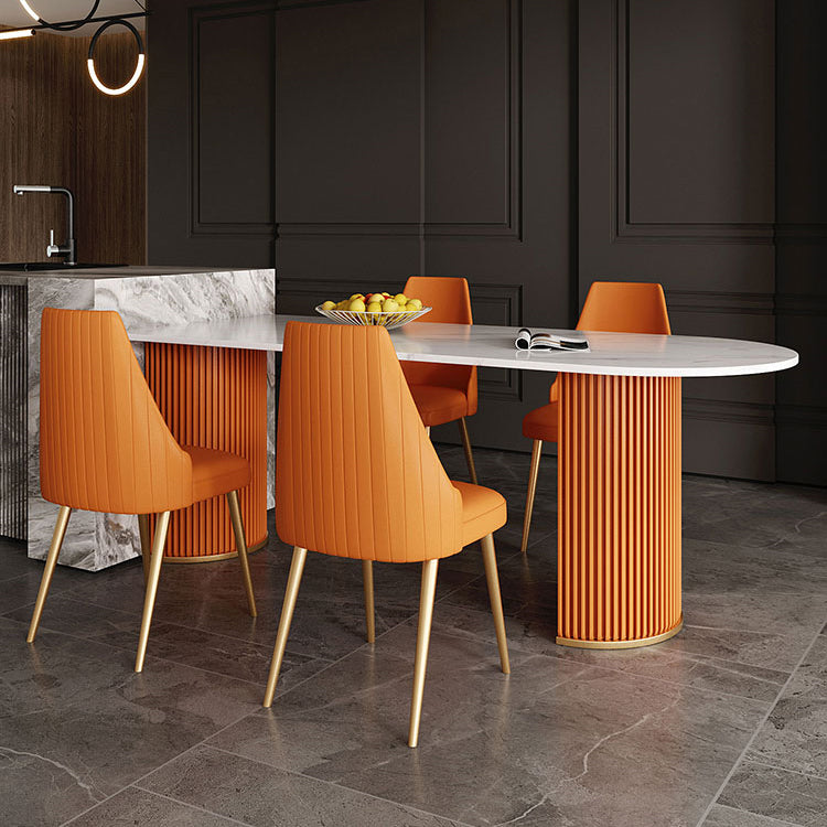 Free Form Dining Table Sintered Stone Table Luxury Style with Double Pedestal Clearhalo ' dining_table' 'Dining Tables & Seating' 'Dining Tables' 'furn' 'furn_dining_table' 'Furniture' 'furniture_dining_table' 'Kitchen & Dining Furniture' 'kitchen&dining_furn' 'kitchen' 'kitchen_dining_table' 4332007