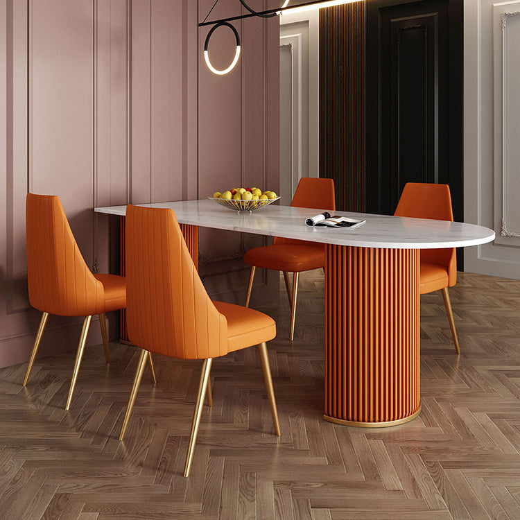 Free Form Dining Table Sintered Stone Table Luxury Style with Double Pedestal Clearhalo ' dining_table' 'Dining Tables & Seating' 'Dining Tables' 'furn' 'furn_dining_table' 'Furniture' 'furniture_dining_table' 'Kitchen & Dining Furniture' 'kitchen&dining_furn' 'kitchen' 'kitchen_dining_table' 4332011